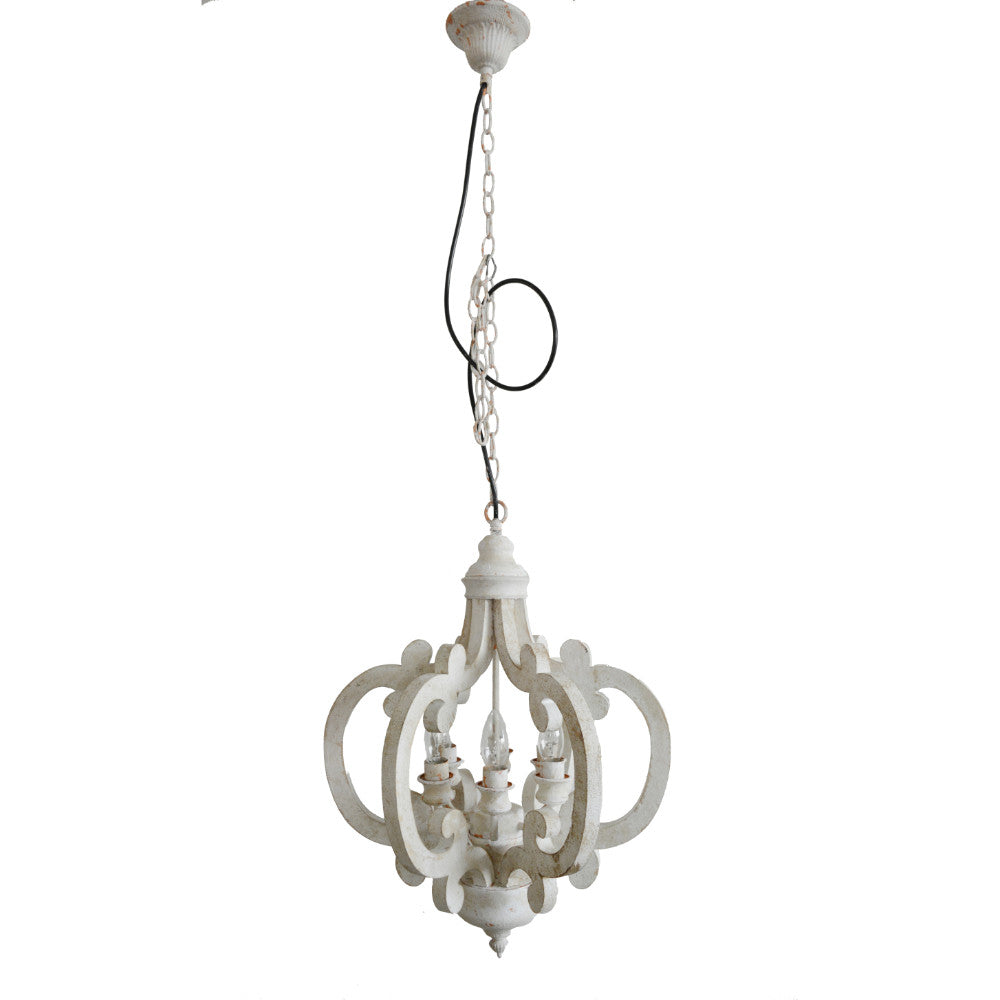 Wood Metal Antique Chandelier, White  By Benzara | Chandeliers |  Modishstore  - 5