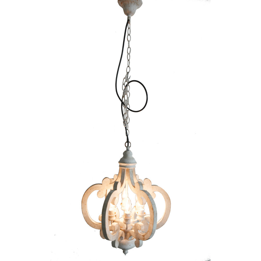 Wood Metal Antique Chandelier, White  By Benzara | Chandeliers |  Modishstore  - 6