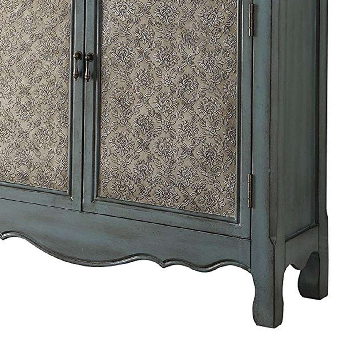 2 Door Cabinet Wooden Console Table With Scalloped Apron, Distressed Blue  By Benzara | Console Tables |  Modishstore  - 4