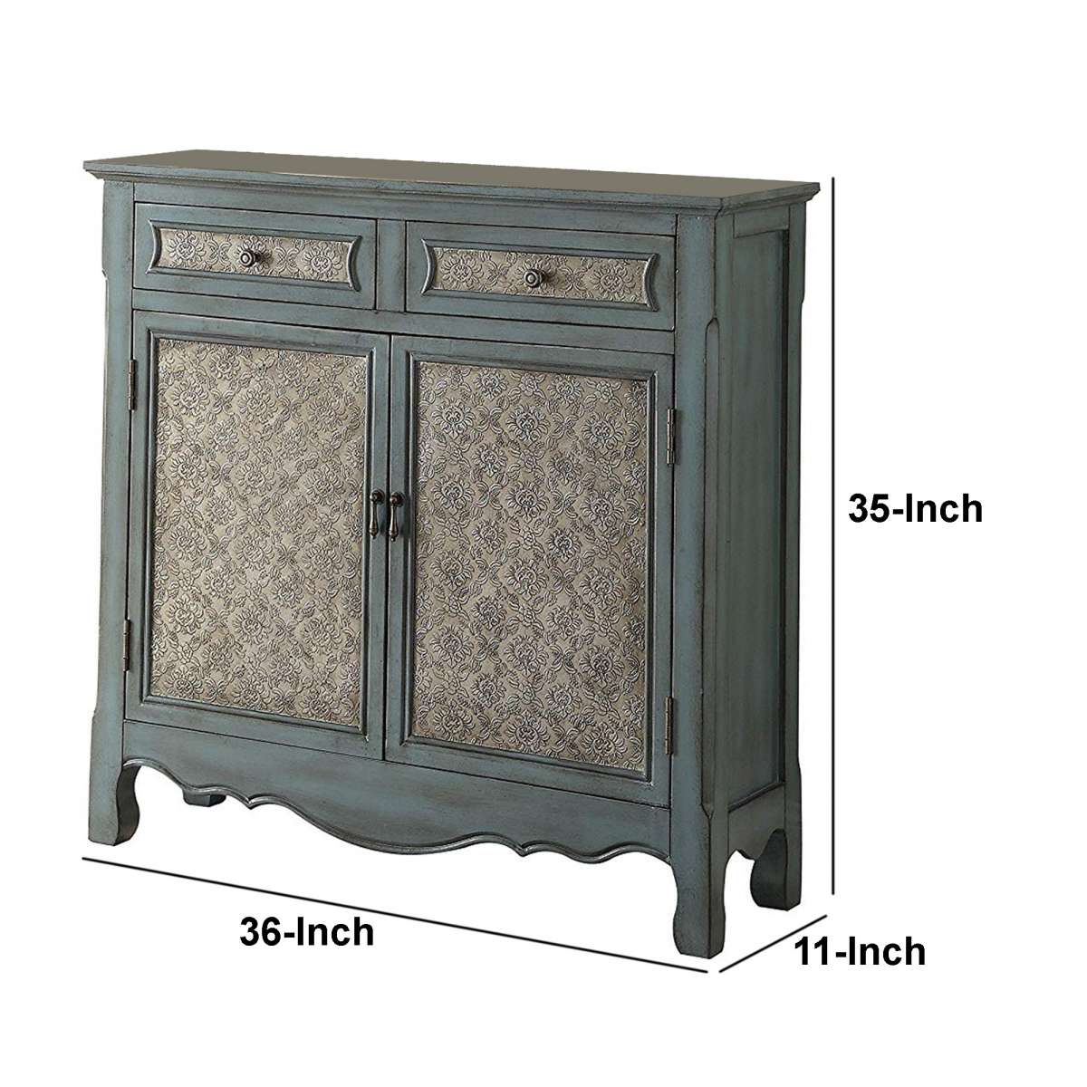 2 Door Cabinet Wooden Console Table With Scalloped Apron, Distressed Blue  By Benzara | Console Tables |  Modishstore  - 7