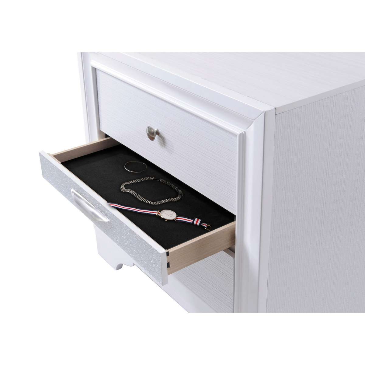 Stylish 3 Drawers Wood Nightstand By Naima , White  By Benzara | Nightstands |  Modishstore  - 2