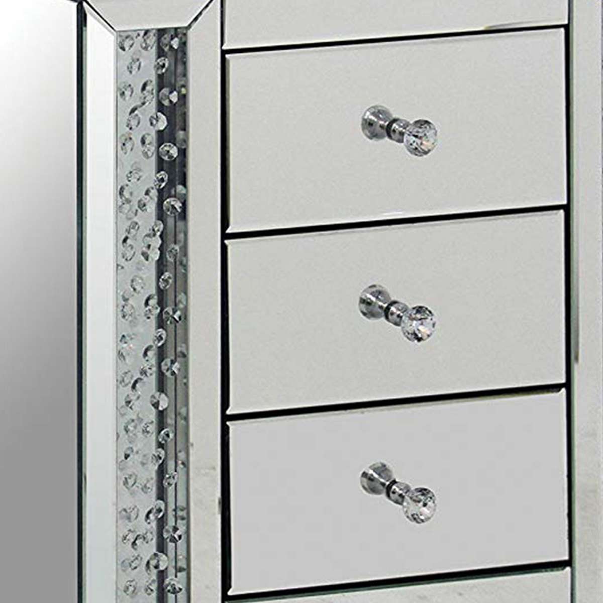 3 Drawer Mirrored Nightstand With Faux Crystals Inlay, Silver  By Benzara | Nightstands |  Modishstore  - 4