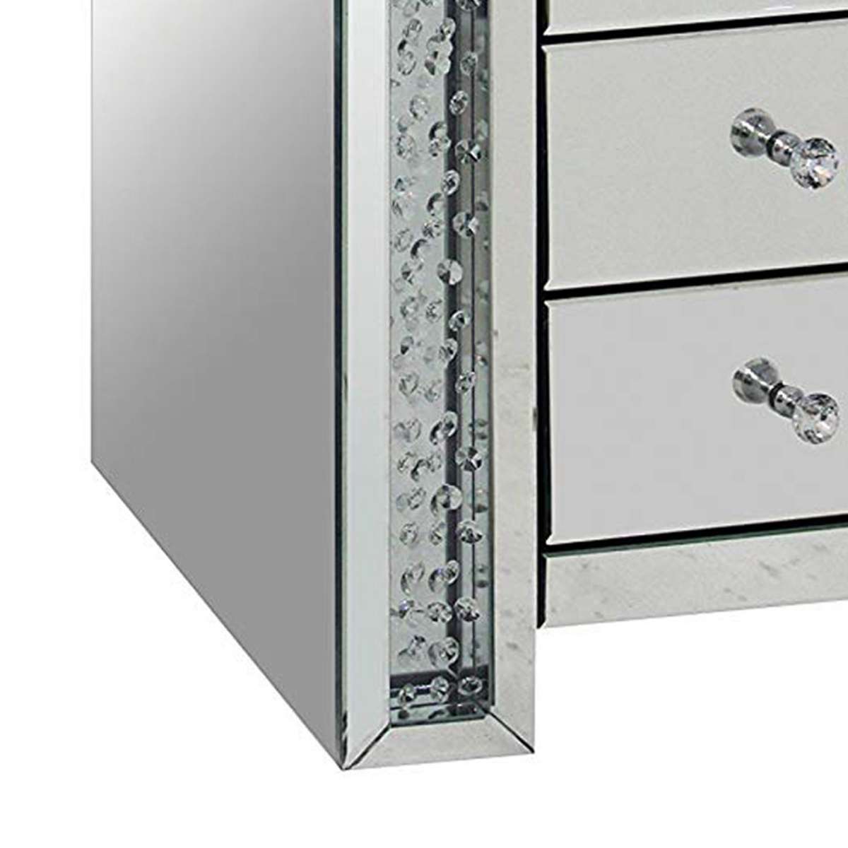 3 Drawer Mirrored Nightstand With Faux Crystals Inlay, Silver  By Benzara | Nightstands |  Modishstore  - 2