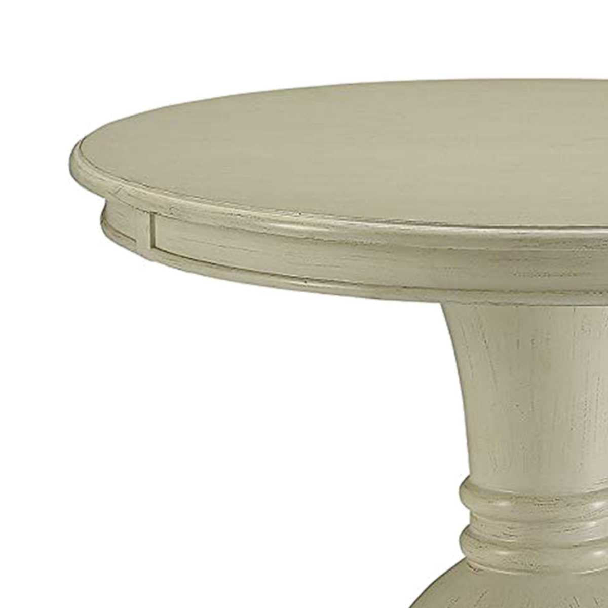 Round Shape Wooden Accent Table With Pedestal Base, Antique White  By Benzara | Side Tables |  Modishstore  - 6