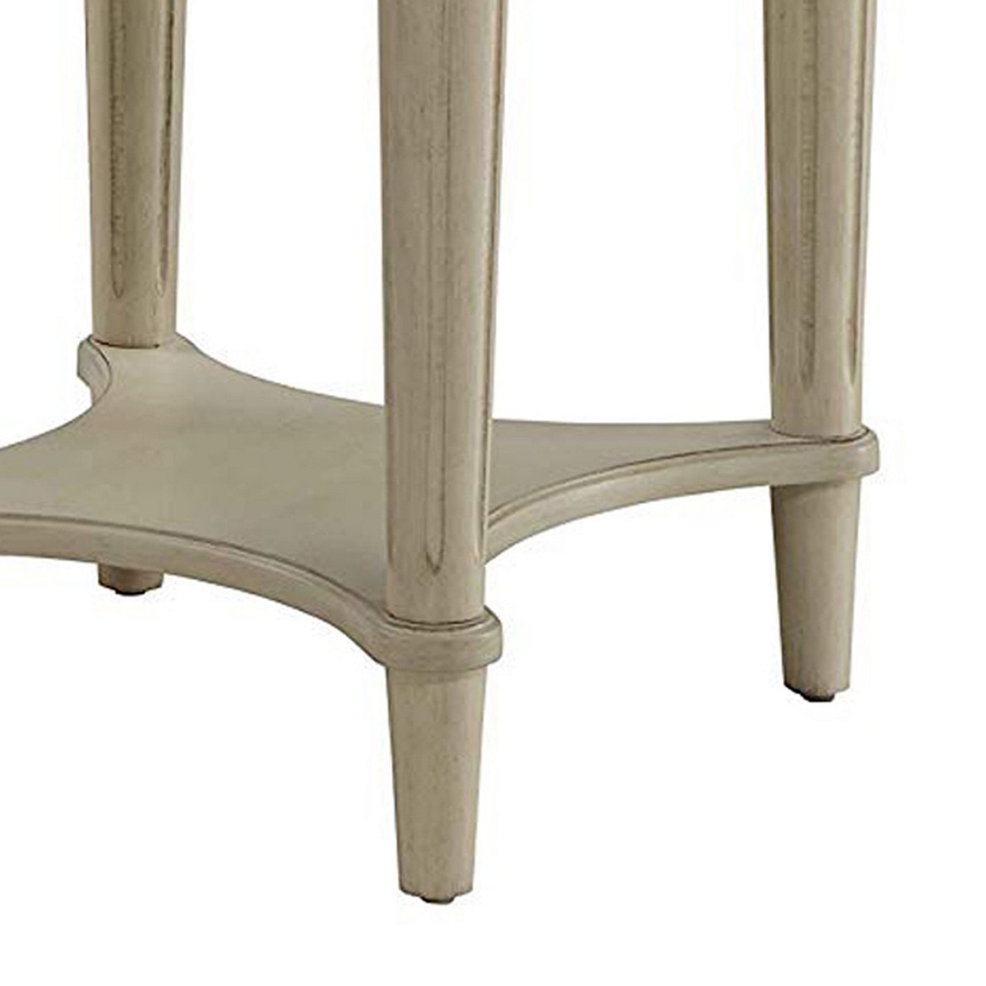 Wooden End Table With Scalloped Round Top And Turned Legs, Antique White By Benzara | Side Tables | Modishstore - 4