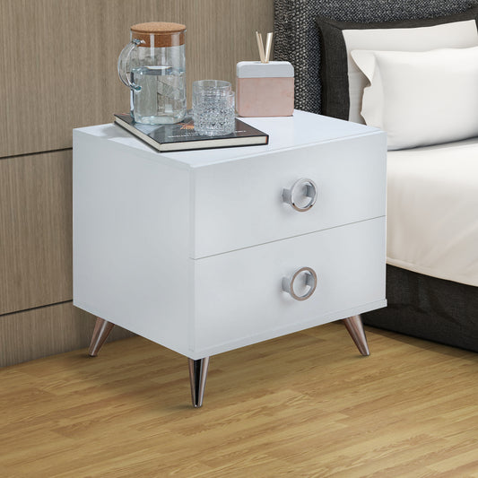 Modern Style Wood & Metal Nightstand By Elms, White & Chrome By Benzara | Nightstands |  Modishstore 