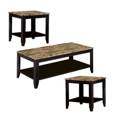 Artistic 3 Piece Occasional Table Set With Marble Top, Brown  By Benzara