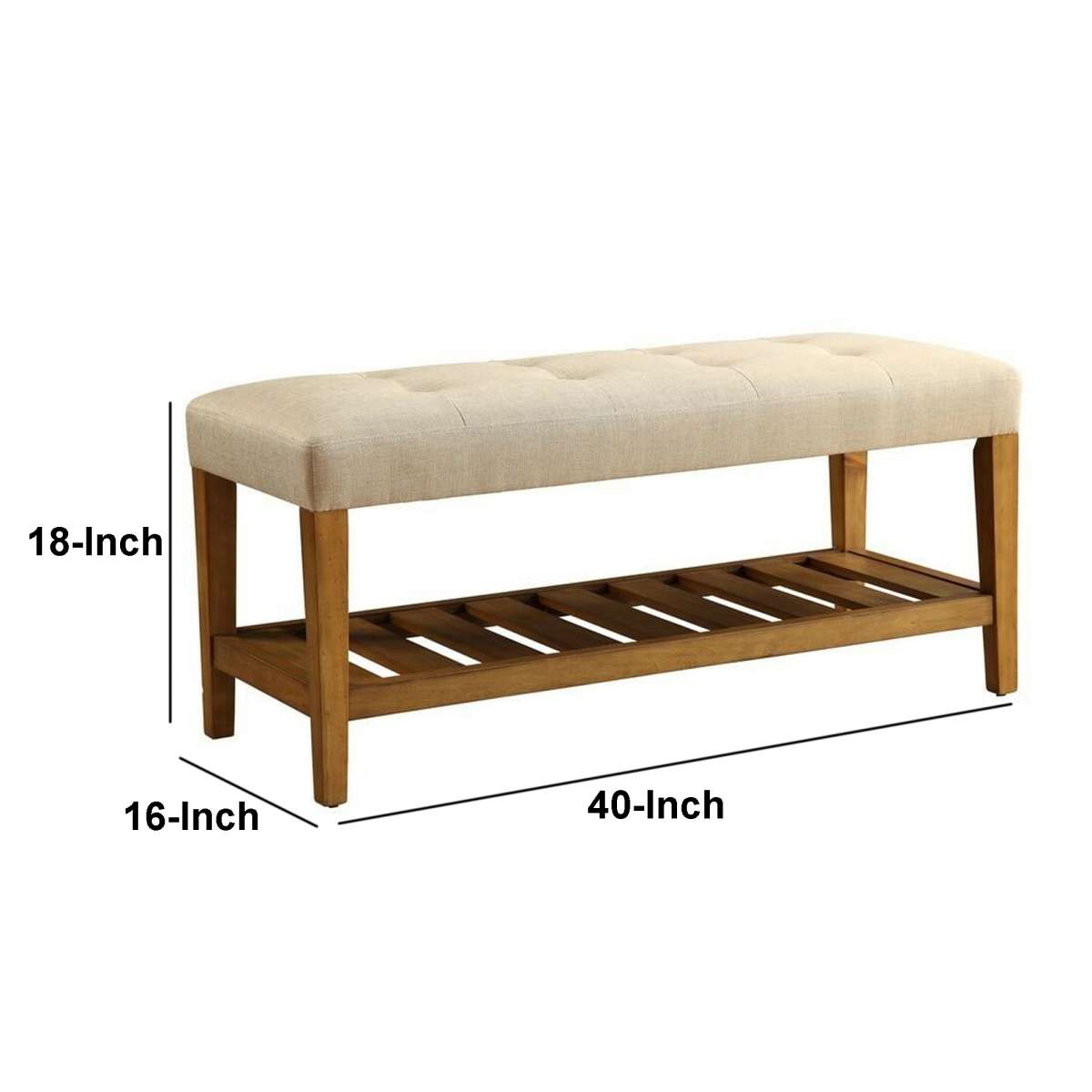 Wooden Bench, Beige & Oak  By Benzara | Stools & Benches |  Modishstore  - 6