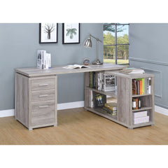 Contemporary Style L-Shaped Office Desk, Gray  By Benzara