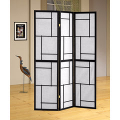 Stylish 3 Panel Wooden Folding Screen, Black  By Benzara