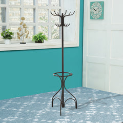 Metal Coat Rack With Umbrella Stand, Black By Benzara