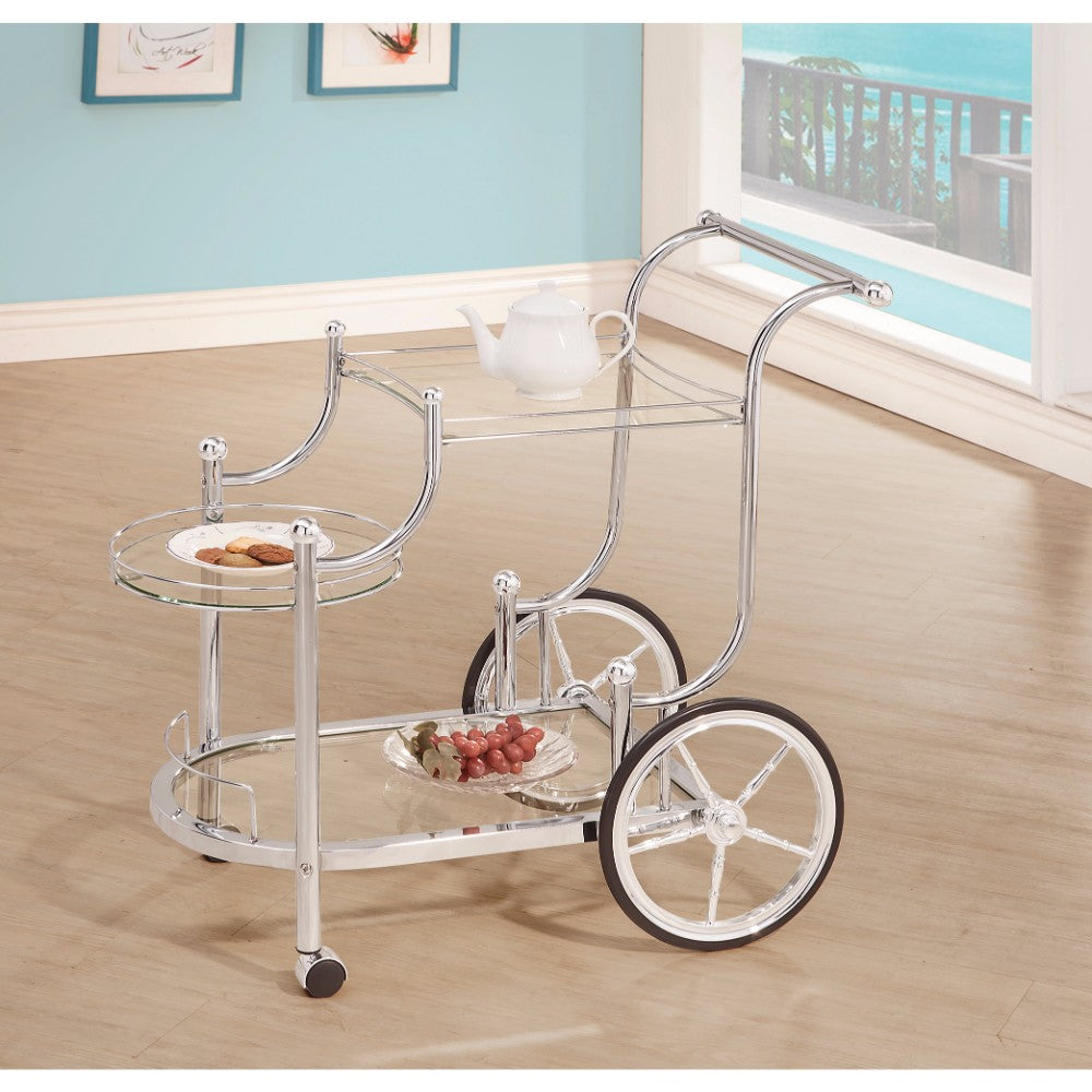 Elegant Metal Frame Serving Cart, Silver By Benzara | Bar Carts | Modishstore