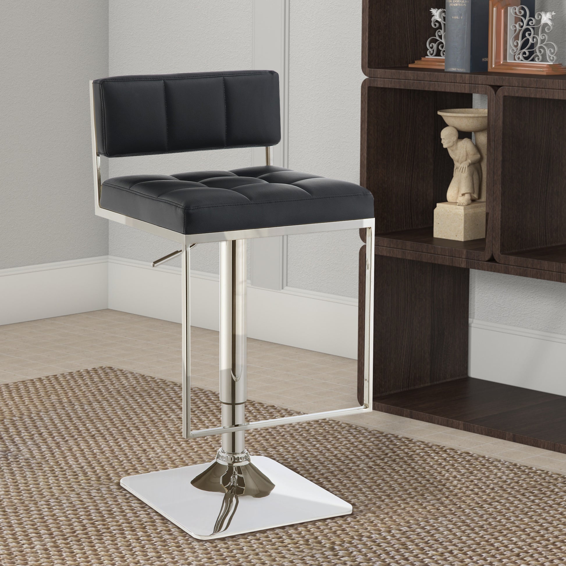 Adjustable Contemporary Metal Bar Stool, Black & Silver By Benzara | Bar Stools | Modishstore