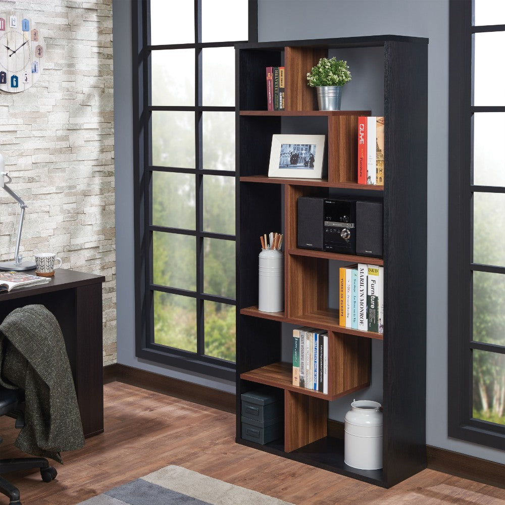 Wooden Rectangular Cube Bookcase, Natural Brown & Black  By Benzara | Bookcases |  Modishstore 