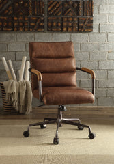 Metal & Top Grain Leather Executive Office Chair, Retro Brown By Benzara