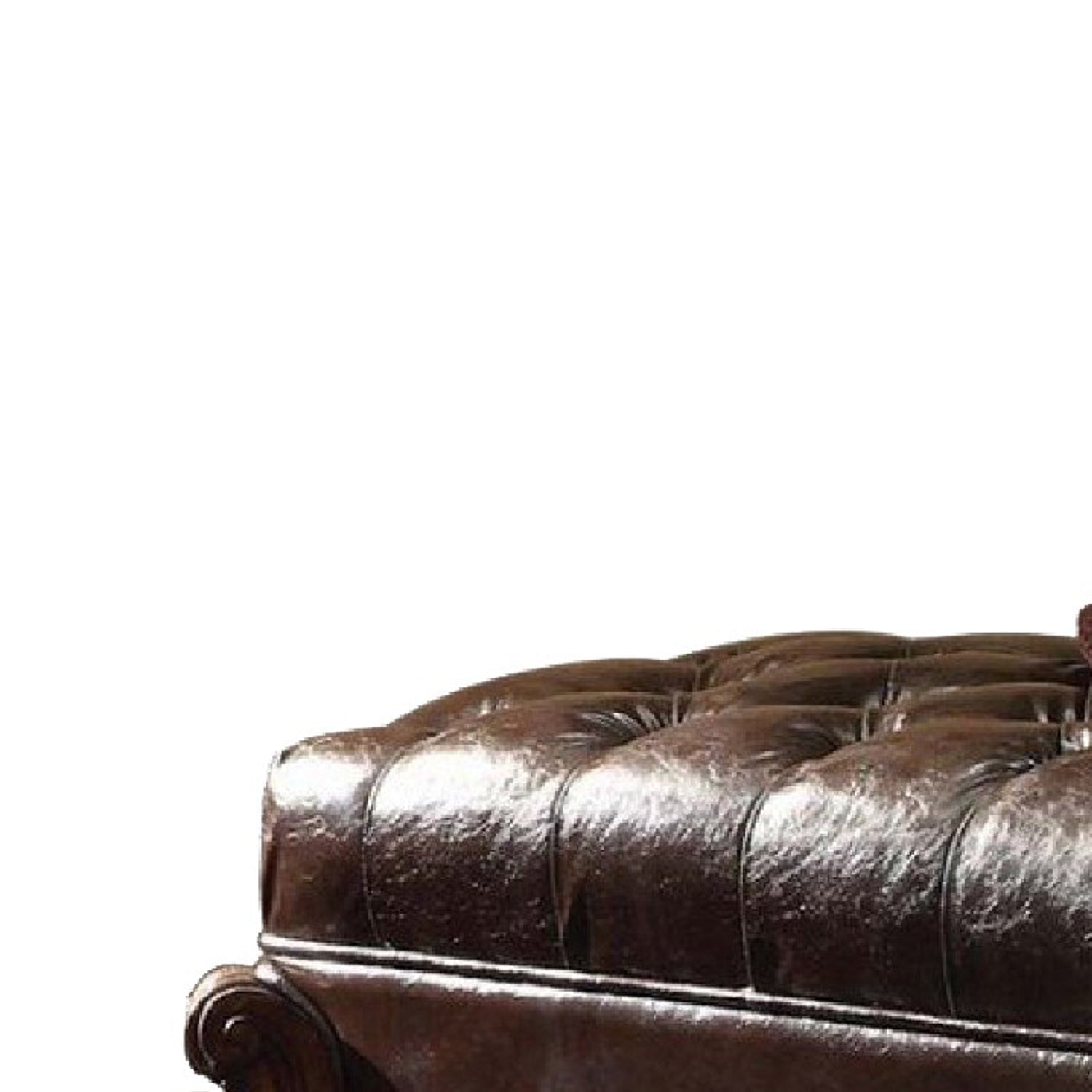 Leatherette Ottoman With Button Tufting And Nailhead Trim Details, Brown By Benzara | Ottomans |  Modishstore  - 3