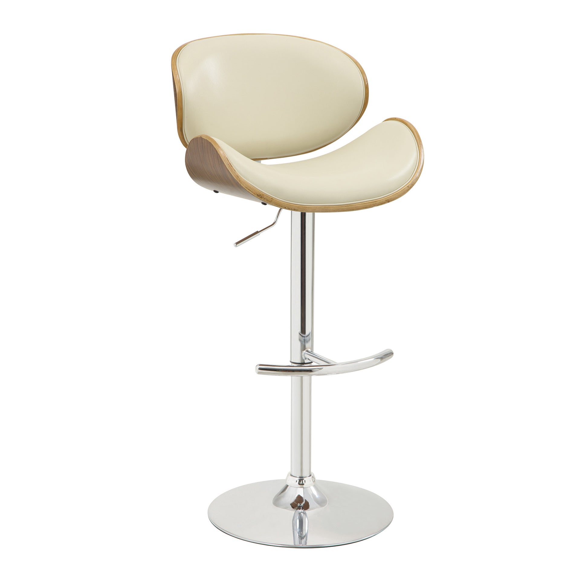 Adjustable Bar Height Stool, Cream & Walnut By Benzara | Bar Stools |  Modishstore  - 2