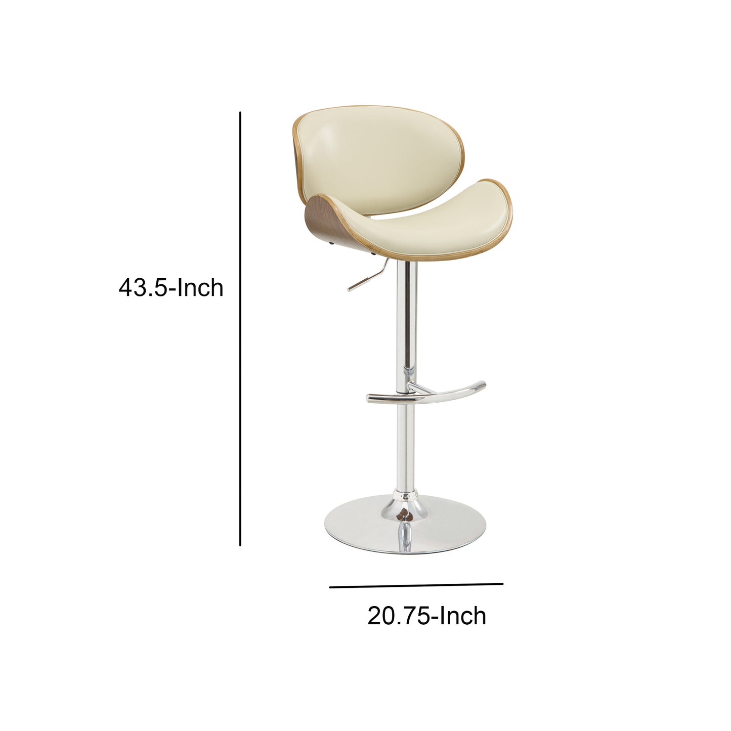 Adjustable Bar Height Stool, Cream & Walnut By Benzara | Bar Stools |  Modishstore  - 5