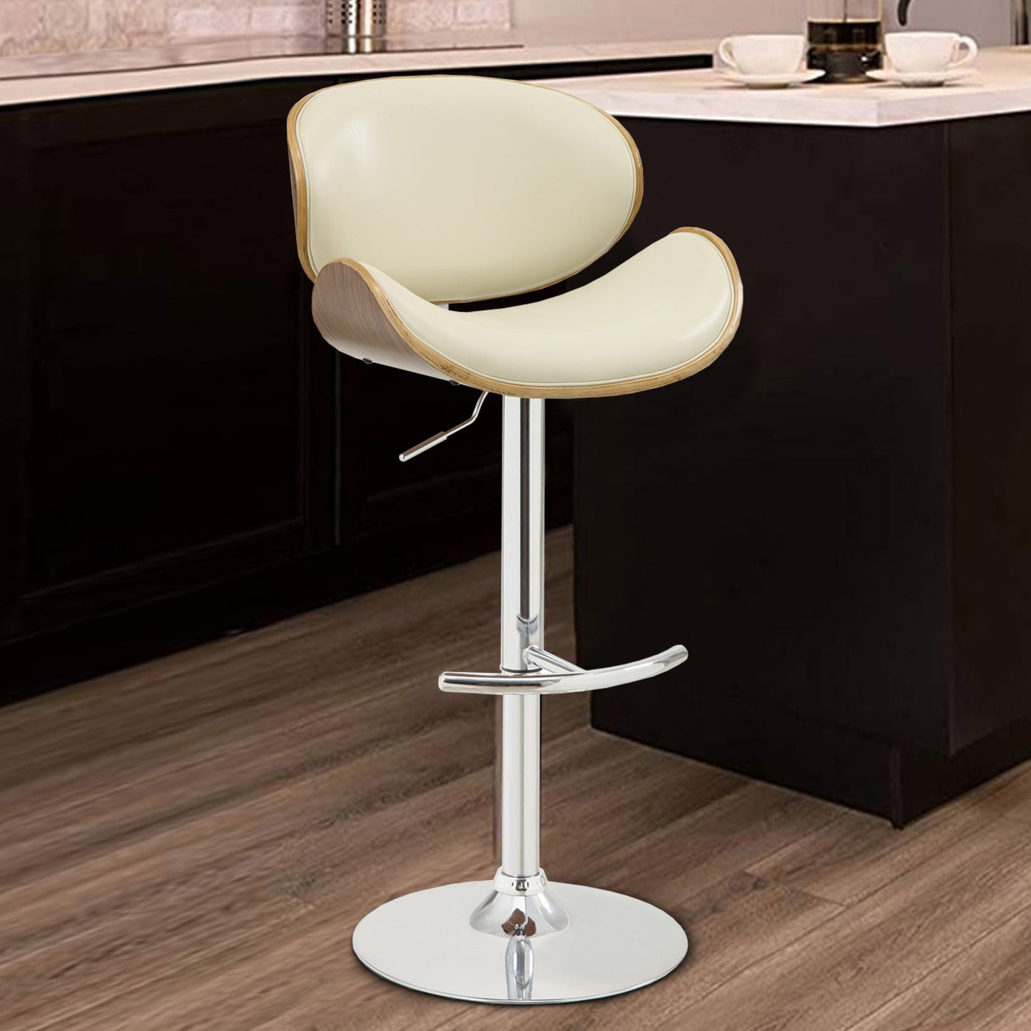 Adjustable Bar Height Stool, Cream & Walnut By Benzara | Bar Stools |  Modishstore 