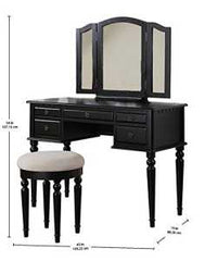 Commodious Vanity Set Featuring Stool And Mirror Black  By Benzara