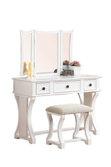 Vanity Set Featuring Stool And Mirror White By Benzara