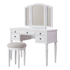 Wooden Vanity Set With Stool White  By Benzara