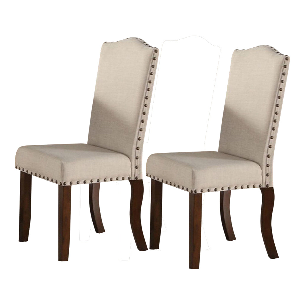 Rubber Wood Dining Chair With Nail Head Trim, Set Of 2, Brown And Cream By Benzara | Dining Chairs | Modishstore - 5