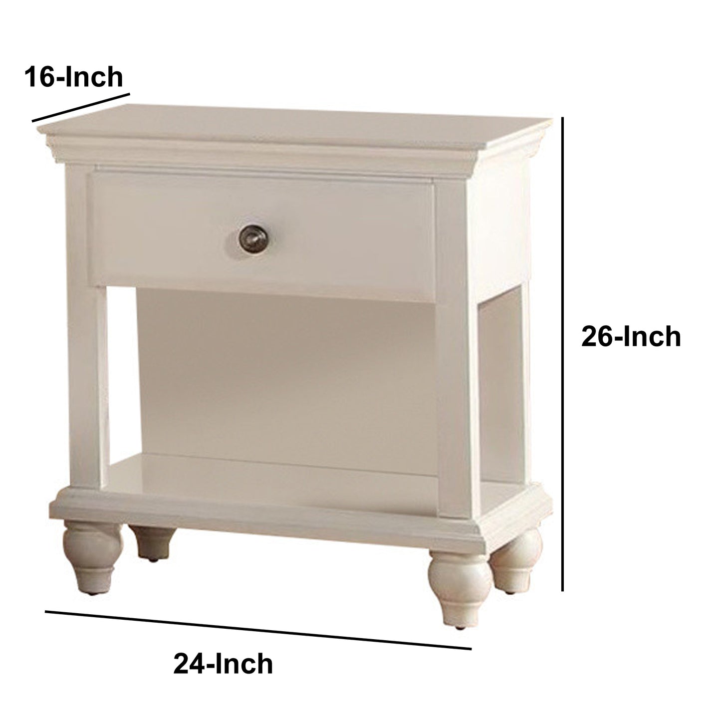 Wood Night Stand With Spacious Storage, White By Benzara | Nightstands | Modishstore - 2