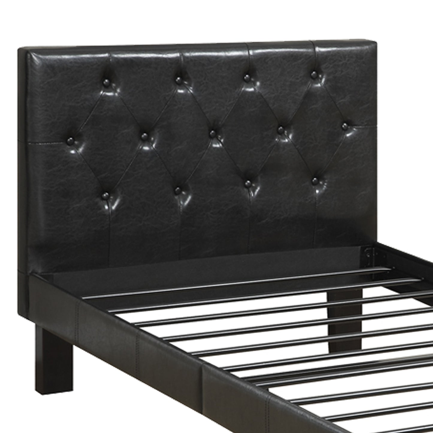 Faux Leather Upholstered Full Size Bed With Tufted Headboard, Black By Benzara | Beds | Modishstore - 6