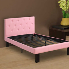 Faux Leather Upholstered Full Size Bed With Tufted Headboard, Pink  By Benzara