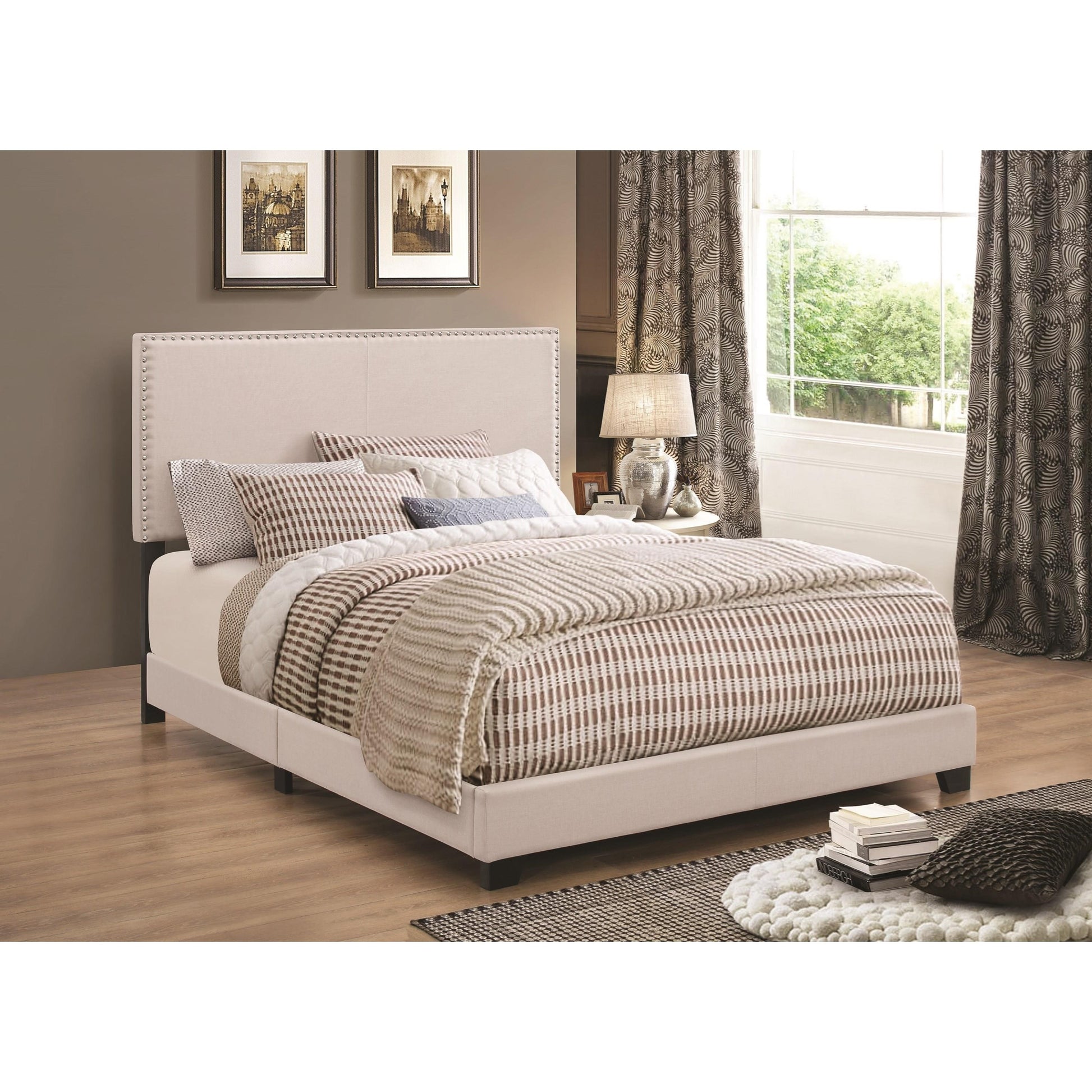 Explicitly Crisp Upholstered Cal King Bed, Ivory By Benzara | Beds |  Modishstore 