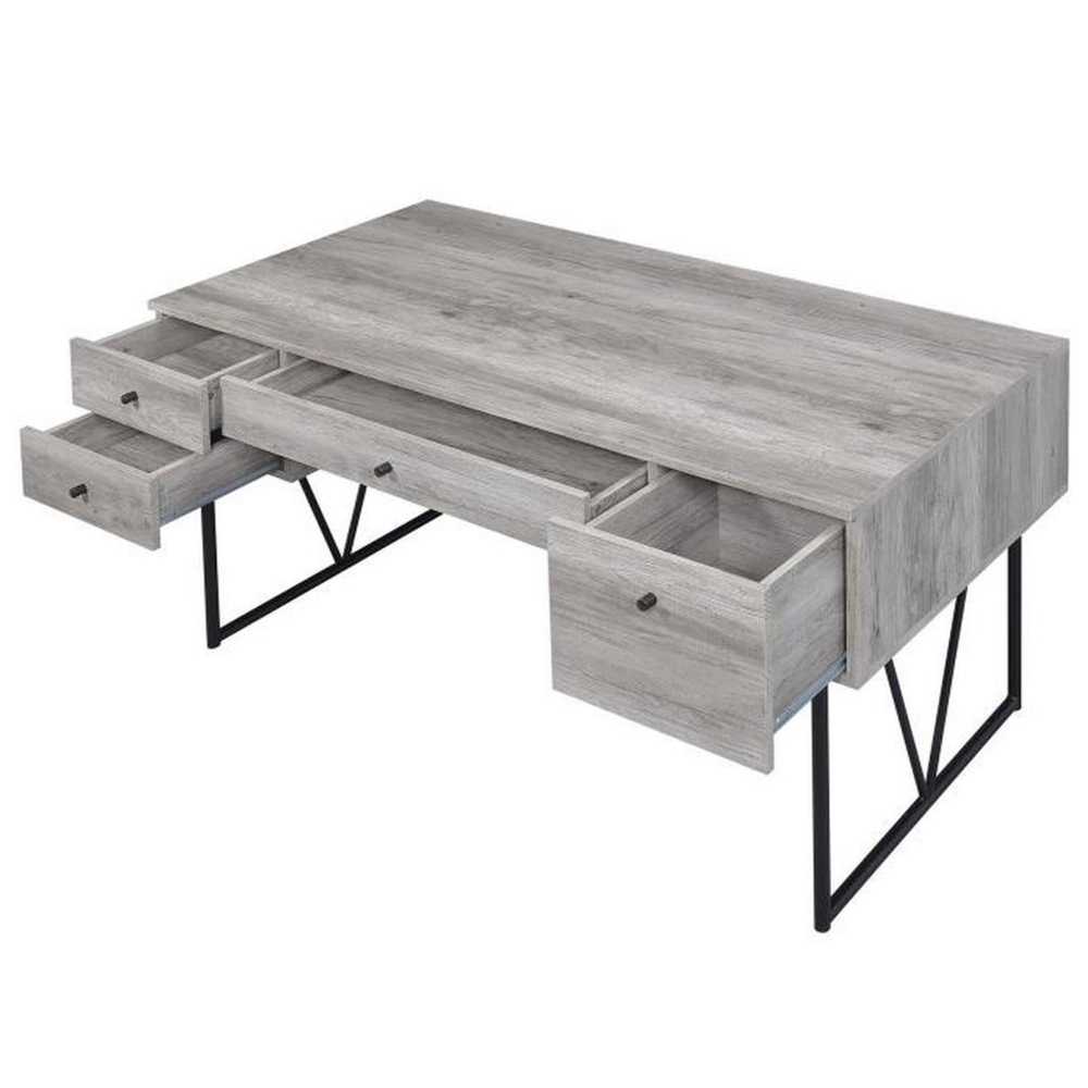 Writing Desk-4 Drawer, Driftwood Gray  By Benzara | Desks |  Modishstore  - 5