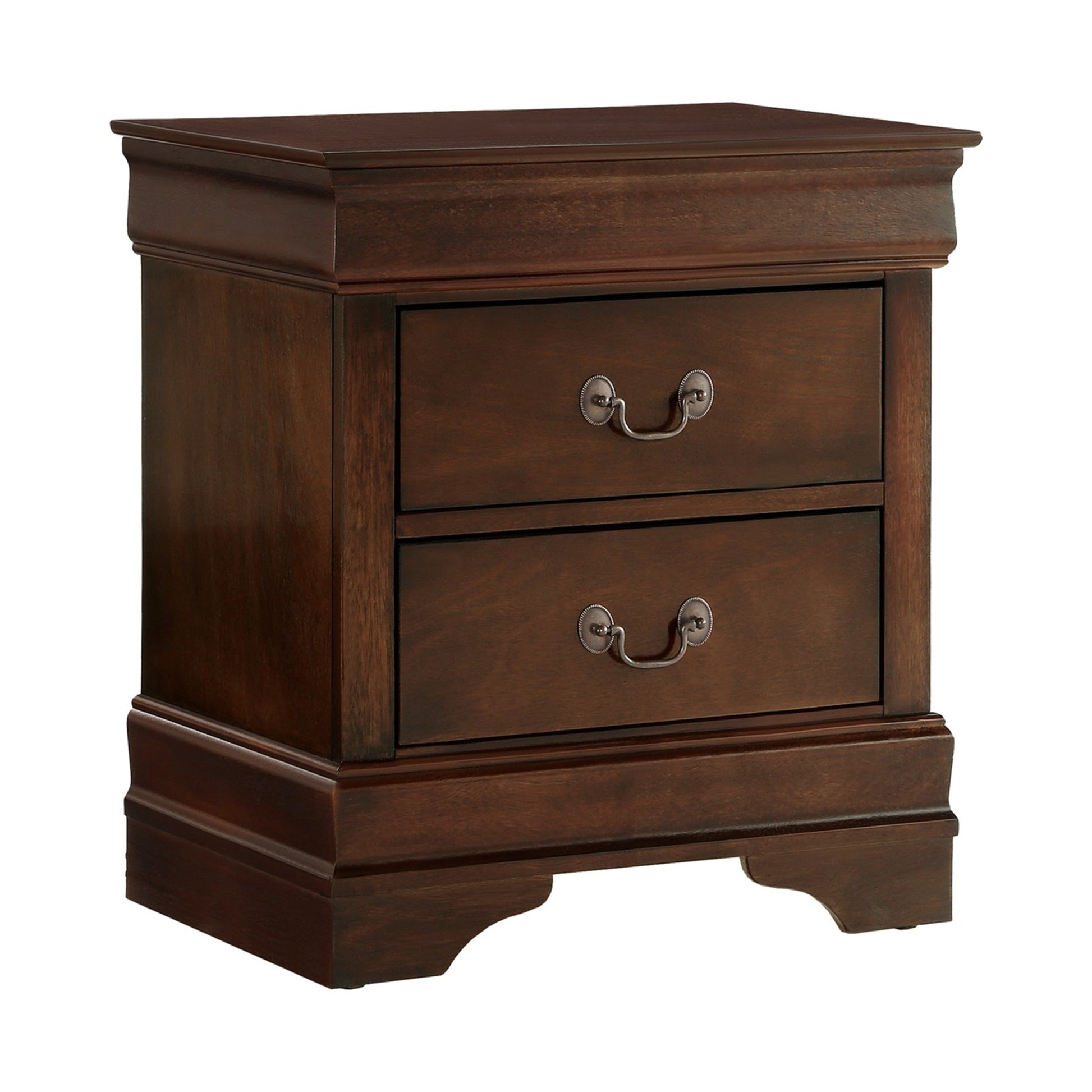 Wooden Night Stand With Curvy Handle Drawer Cherry Brown By Benzara | Nightstands | Modishstore - 5