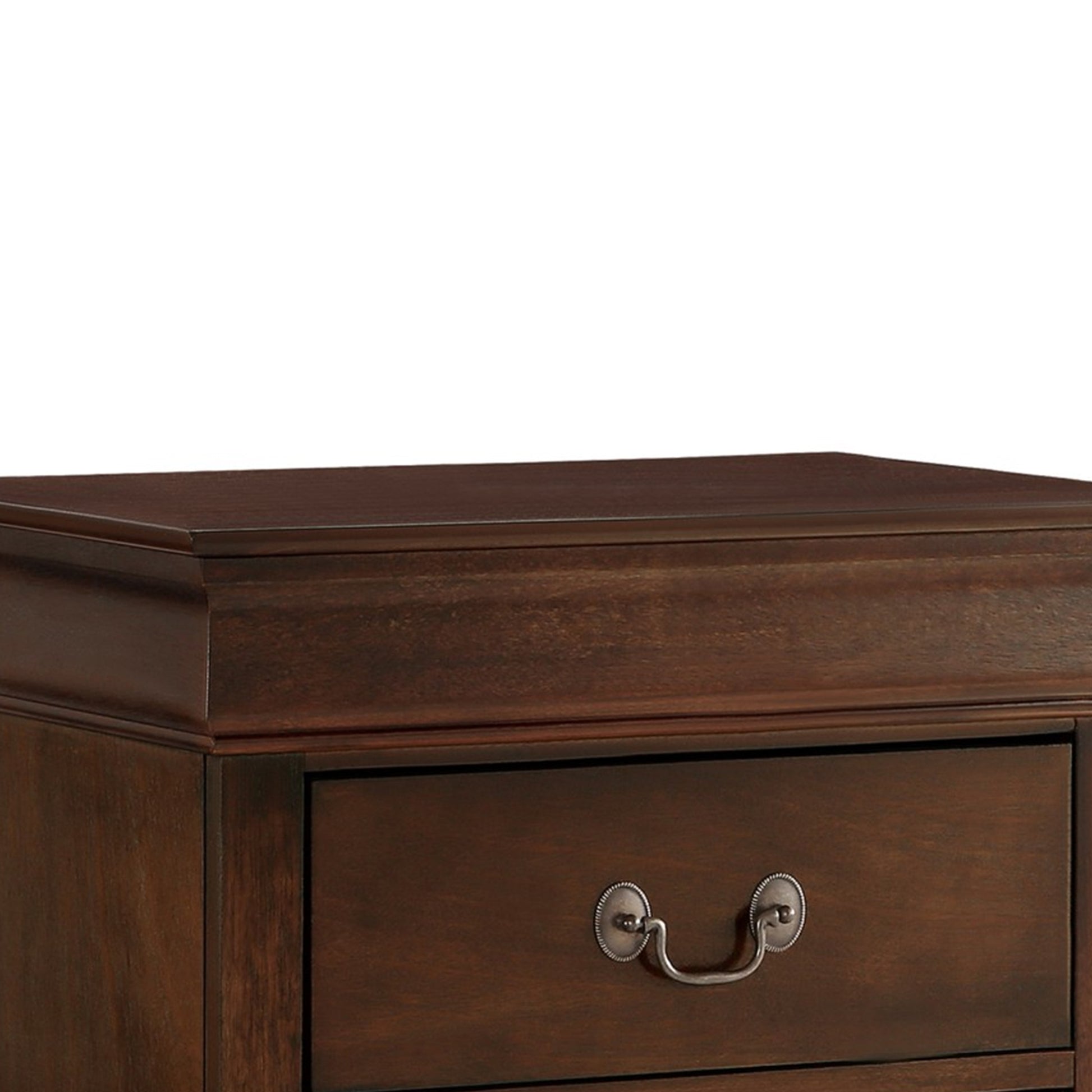 Wooden Night Stand With Curvy Handle Drawer Cherry Brown By Benzara | Nightstands | Modishstore - 3