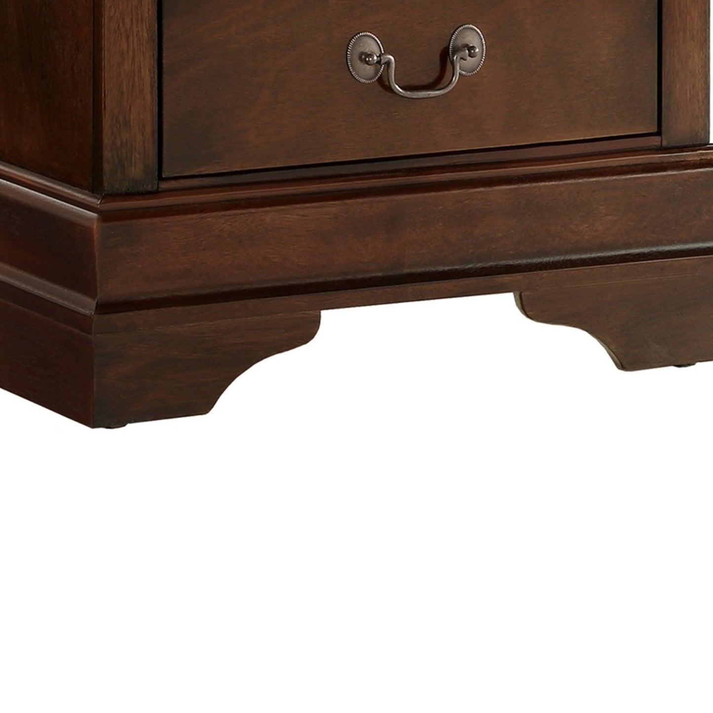 Wooden Night Stand With Curvy Handle Drawer Cherry Brown By Benzara | Nightstands | Modishstore - 4