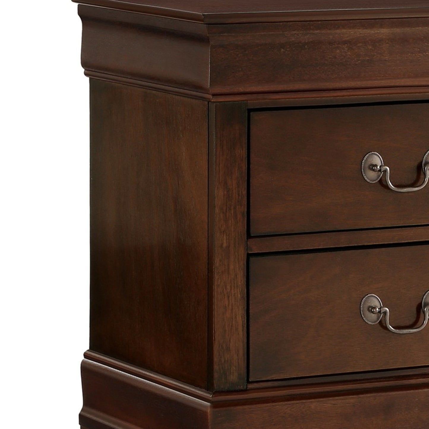 Wooden Night Stand With Curvy Handle Drawer Cherry Brown By Benzara | Nightstands | Modishstore - 2