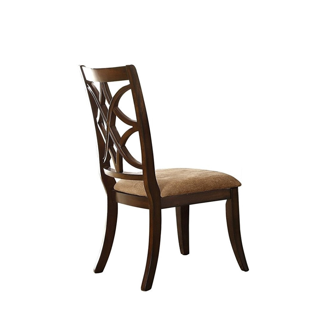 Solid Wooden Side Chair With Beige Fabric Seat, Cherry Brown & Beige (Set Of 2) By Benzara | Dining Chairs |  Modishstore 