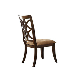 Solid Wooden Side Chair With Beige Fabric Seat, Cherry Brown & Beige (Set Of 2) By Benzara