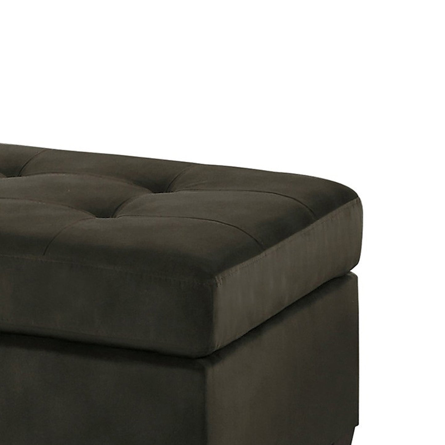 Polyester Upholstered Ottoman With Tufted Seat, Chocolate Brown By Benzara | Ottomans |  Modishstore  - 2