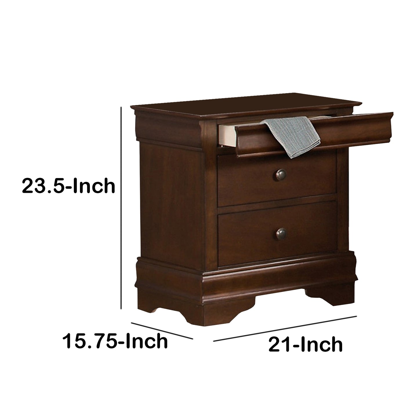 Wooden Night Stand With Hidden Drawer, Cherry Brown By Benzara | Nightstands |  Modishstore  - 6