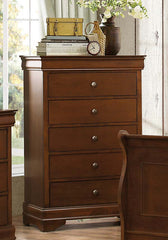 Transitional Style Wooden Chest With 5 Drawers, Cherry Brown  By Benzara