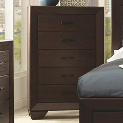 Wooden Transitional Five Drawer Chest, Dark Cocoa Brown By Benzara