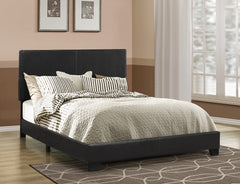 Leather Upholstered Queen Size Platform Bed, Black By Benzara