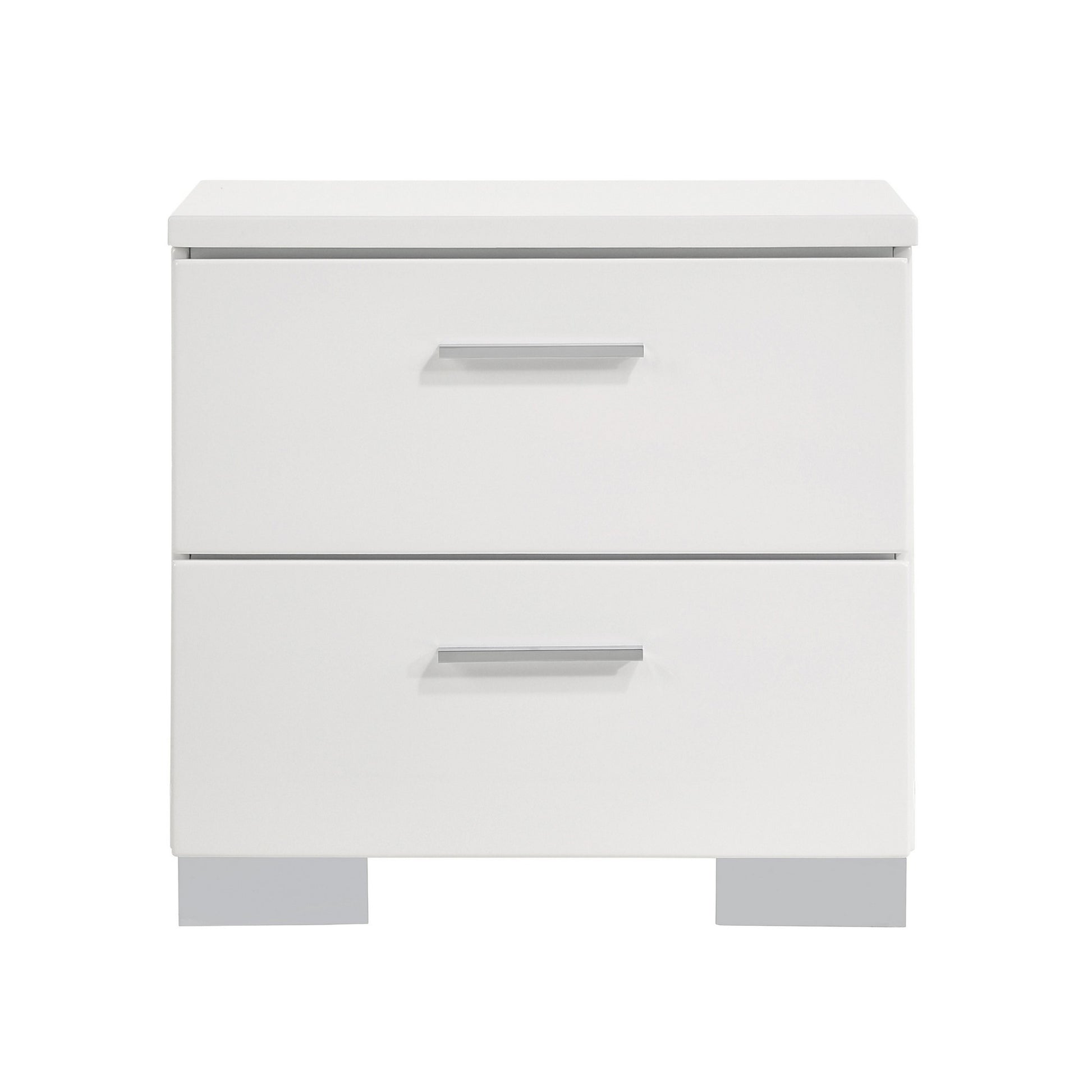 Wooden Nightstand With 2 Drawers And Chrome Metal Legs, White By Benzara | Nightstands |  Modishstore 