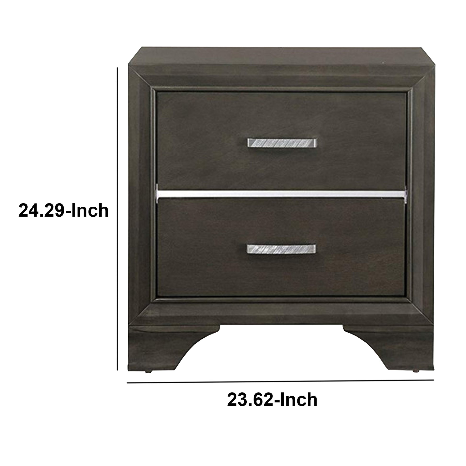 Wooden Two Drawer Nightstand With Bracket Legs, Gray By Benzara | Nightstands |  Modishstore  - 6