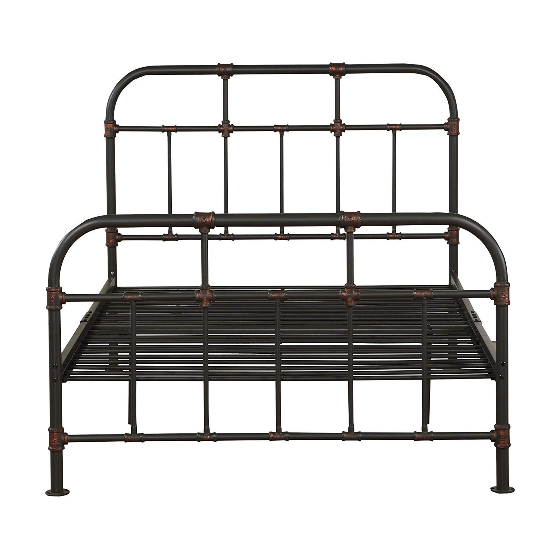 Industrial Pipe Detailed Metal Full Size Bed, Sandy Gray By Benzara | Beds |  Modishstore  - 3