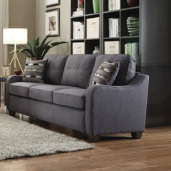 Contemporary Linen Upholstered Wooden Sofa With Two Pillows, Gray By Benzara