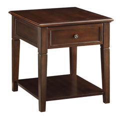 Wooden End Table With One Drawer And One Shelf, Walnut Brown By Benzara