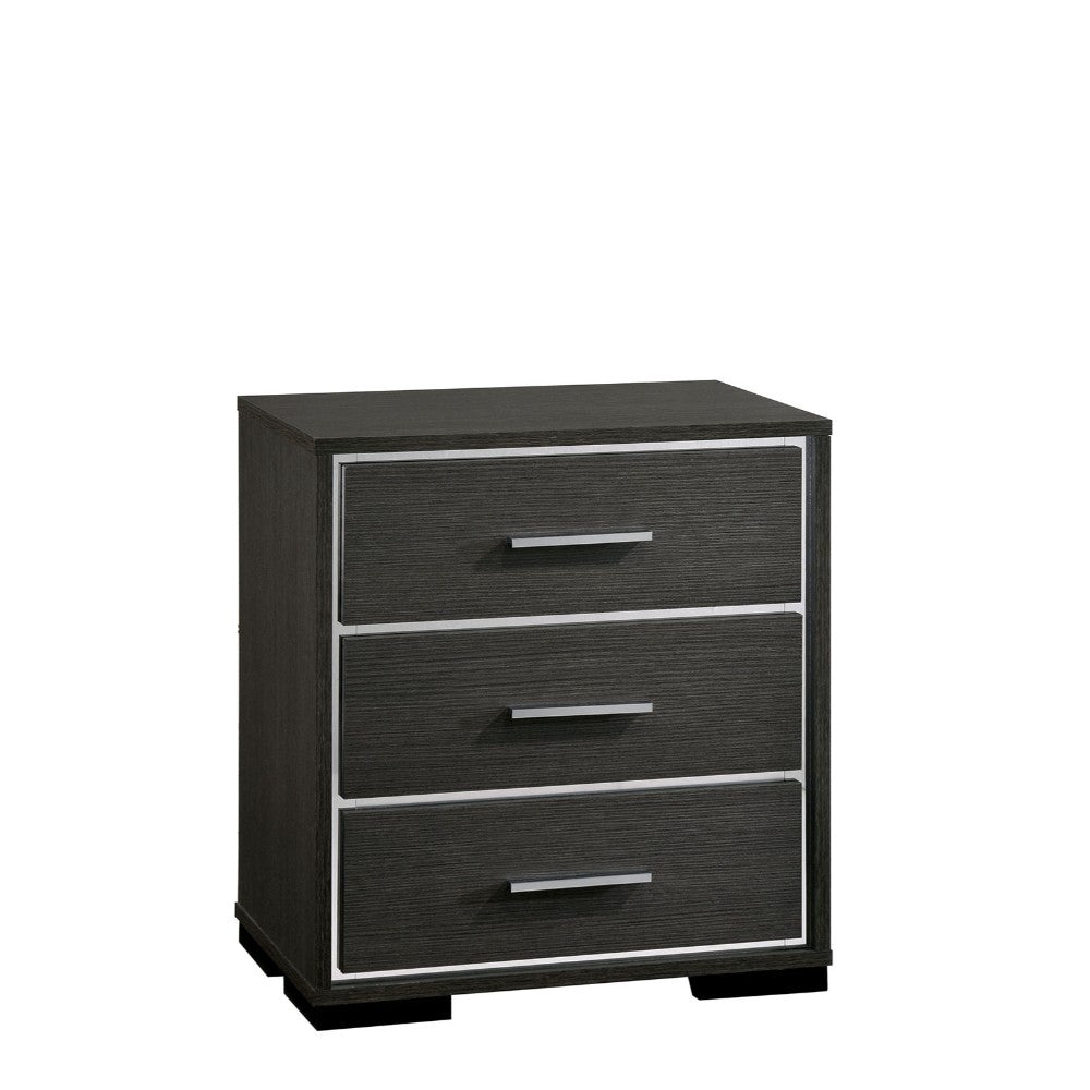 Contemporary Style Three Drawers Wooden Nightstand With Bar Handles, Dark Gray By Benzara | Nightstands |  Modishstore 