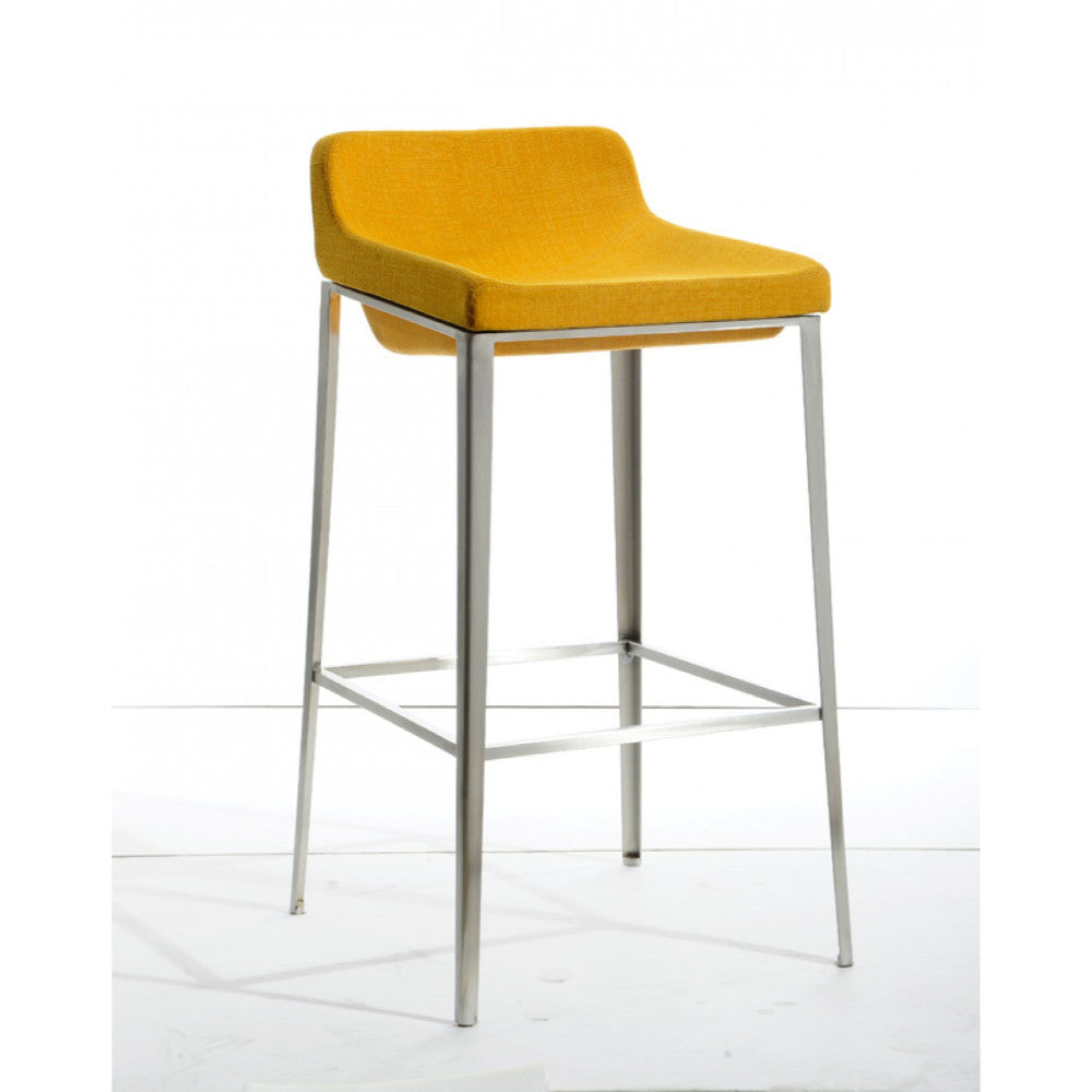 Fabric Upholstered Metal Bar Stool, Yellow And Silver By Benzara | Bar Stools |  Modishstore 